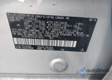 2014 Toyota Rav4 Limited z USA, uszkodzony, nr VIN 2T3YFREV4EW116055